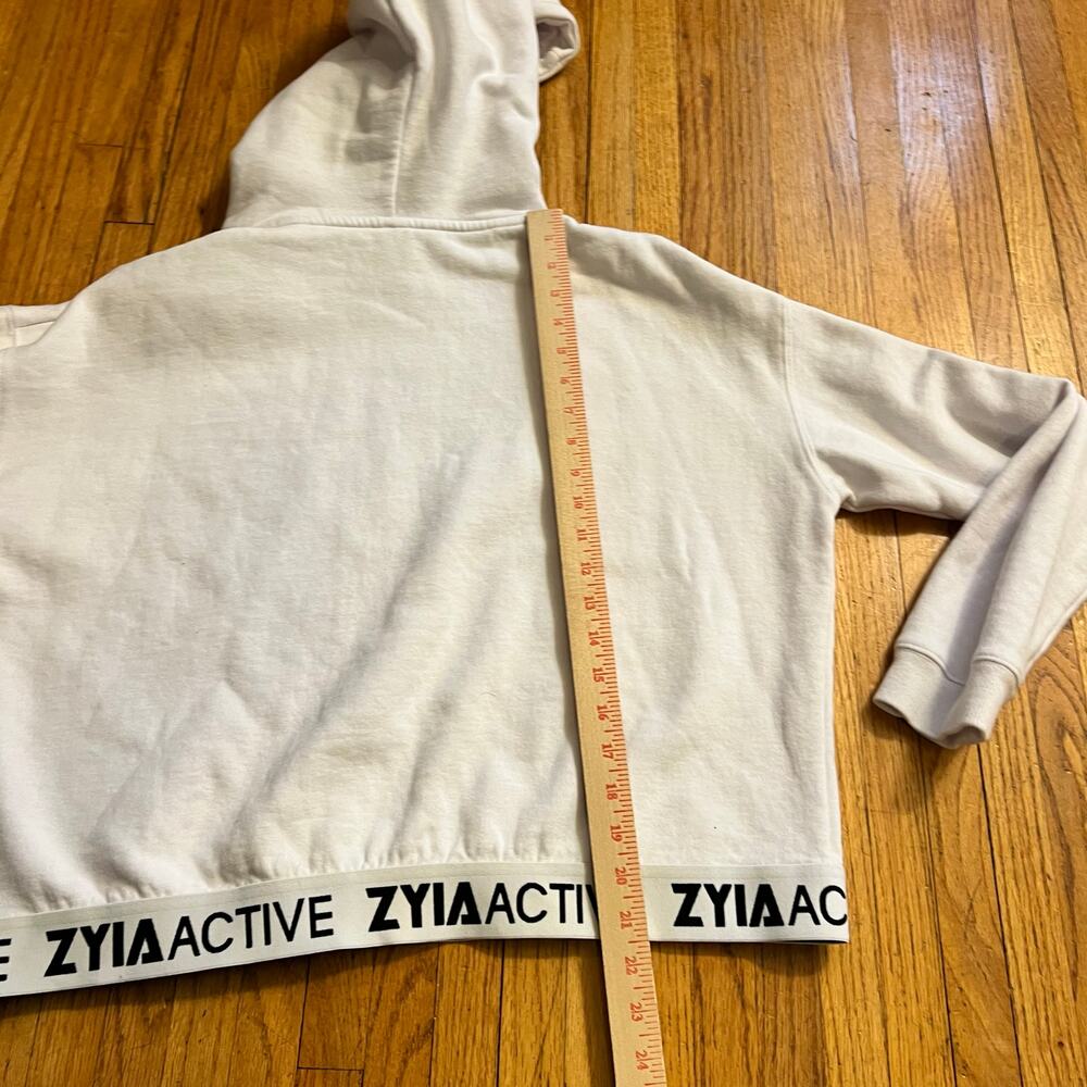 Zyia Active Sweatshirt Womens XXL White Logo Band Crop Shirt Hoodie - Picture 6 of 6